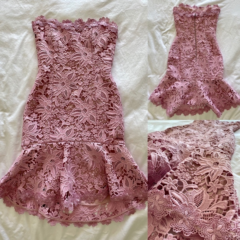 Nicholas Pink Lace Strapless Mini Dress Size 0